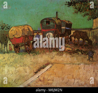 Lager der Zigeuner, die mit Wohnwagen, Van Gogh, Vincent Willem, 1888. Stockfoto