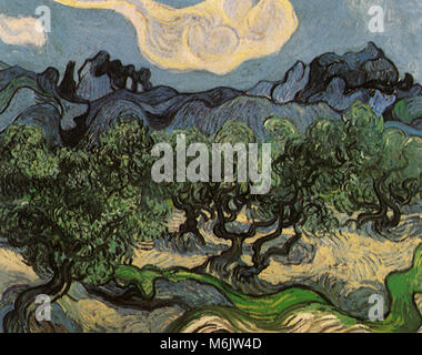 Olivenbäume mit der Alpilles im Hintergrund, Van Gogh, Vincent Willem, 1889. Stockfoto