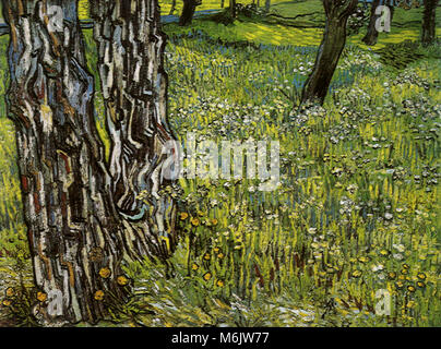 Pinien & Löwenzahn im Garten von Saint-Paul Krankenhaus, Van Gogh, Vincent Willem, 1890. Stockfoto