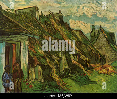 Strohgedeckten Cottages in Chaponval aus Sandstein, Van Gogh, Vincent Willem, 1890. Stockfoto