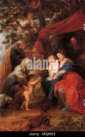 Die Heilige Familie unter dem Apfelbaum mit Heiligen, Rubens, Peter Paul, 1620. Stockfoto