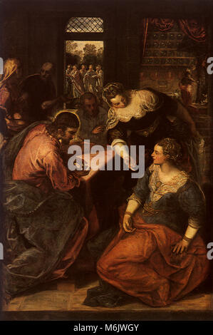 Christus im Haus von Marta und Maria, Tintoretto, Jacopo Robusti, 1580. Stockfoto