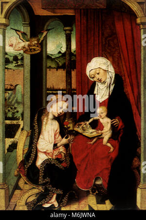 Jungfrau und Kind mit Saint Anne, Meister der St. Bartholomäus, 1480. Stockfoto