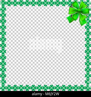 Saint Patricks Day elegante Grenze mit Shamrocks, Farbband und kopieren Sie Speicherplatz auf transparenten Hintergrund. Vector Illustration, Vorlage für Grußkarte, in Stock Vektor