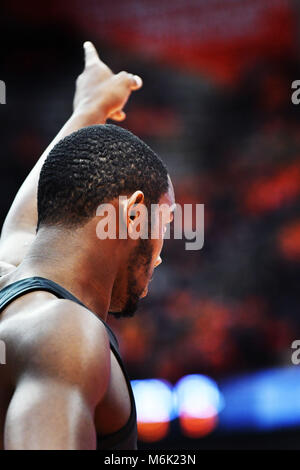 Syracuse, NY, USA. 3 Mär, 2018. Die syracuse Orange besiegte die Clemson Tiger 55-52 in einer ACC matchup an den Carrier Dome in Syracuse, NY. Foto von Alan Schwartz/Cal Sport Media/Alamy leben Nachrichten Stockfoto