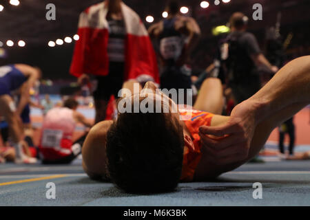 Birmingham, Großbritannien. 3 Mär, 2018. IAAF World Indoor Championships. Eine niederländische Athleten liesa auf der Spur nach den Siebenkampf. Credit: Ben Stand/Alamy leben Nachrichten Stockfoto