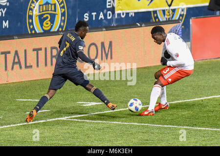 Talen Energie Stadion, Chester, PA, USA. 3 Mär, 2018. Die MLS Philadelphia Union Niederlage der New England Revolution 2-0 in die Saison home opener Credit: Don Mennig/Alamy leben Nachrichten Stockfoto