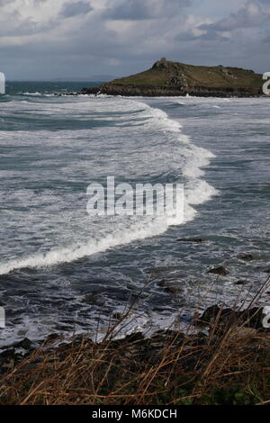 Blick über Portmeor Strand Stockfoto