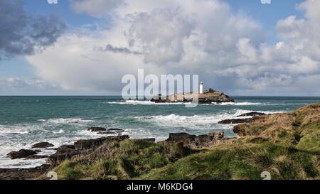 Blick über die Bucht zu Godrevy Island Stockfoto