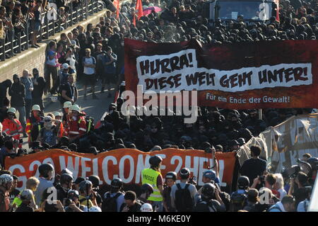 Anti-G20-Demo, Willkommen ti die Hölle, in Hamburg, Deutschland Stockfoto