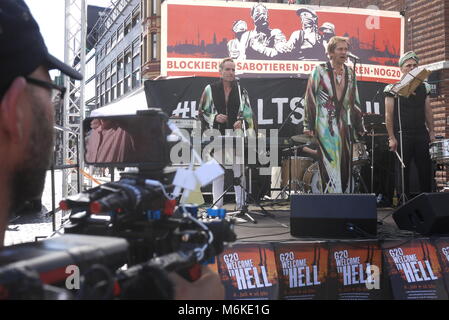 Anti-G20-Demo, Willkommen ti die Hölle, in Hamburg, Deutschland Stockfoto