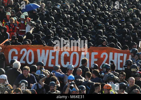 Anti-G20-Demo, Willkommen ti die Hölle, in Hamburg, Deutschland Stockfoto