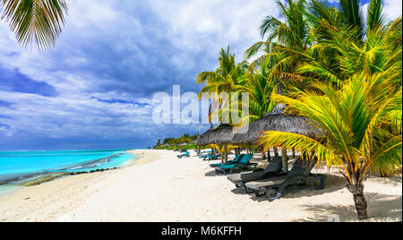 Schöne Mauritius Insel, Ansicht mit azurblauen Meer und Palmen. Stockfoto