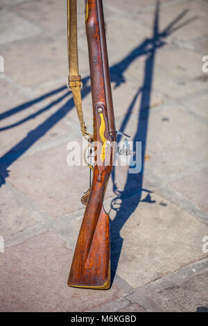Antique Brown Bess Muskete für die Nachstellung der Schlacht von Alamo verwendet Stockfoto