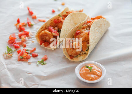 Prawn Tacos Meeresfrüchte torilla Wrap Stockfoto