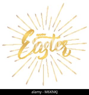 Ostern. Ostern gold Schriftzug Aufkleber. Frohe Ostern schrift Schriftzug design Stock Vektor