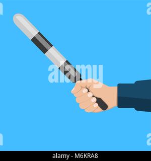 Die Hand des Polizisten mit einem gestreiften Personal. Vector Illustration. Stock Vektor