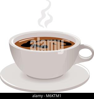 Tasse heißer griechischer oder türkischer Kaffee. Heißer dampfender Kaffee in weißer Kaffeetasse und Untertasse. Vektorabbildung Stock Vektor