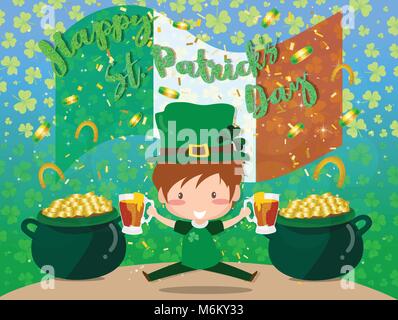 Happy St. Patrick's Day Festival. Irische Feier. grünen Klee shamrock Blätter auf isolieren Hintergrund für Poster, Grußkarten, Party Einladung, Stock Vektor