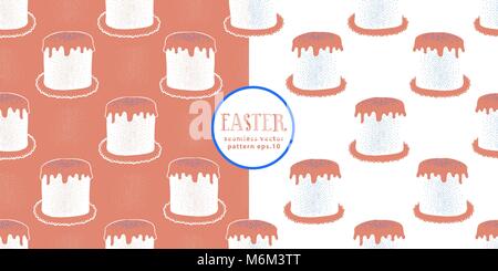 Hand Ostern Kuchen und Eier. Feder vector Hintergrund. Ostern nahtlose Muster. Stock Vektor