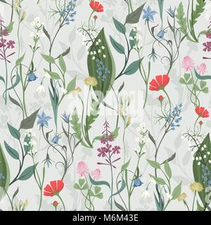 Kräuter und wilde Blumen Vektor nahtlose Muster der Botanik Textur bdckground Illustrationen vintage flowes Bilder Stock Vektor