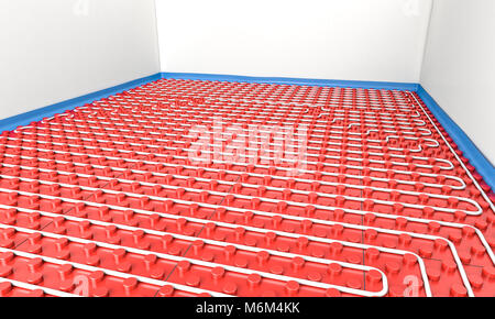 Radiant Floor Panel Installation im leeren Raum 3D Rendering image Stockfoto