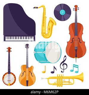 Satz von Musikinstrumenten. Jazz, Blues und Klassik Stock Vektor