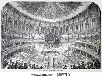 Innenraum der Royal Albert Hall, antike Gravur von 1876 Stockfoto