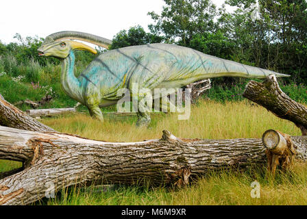 Volle Größe Modell der Parasaurolophus dinosaur in Dinosaur Park im Löwenpark in Givskud, Dänemark. August 8 2015. Givsud Zoo ist einer der größten Touris Stockfoto