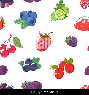 Reife Beeren auf weißem Hintergrund nahtlose Muster Stock Vektor