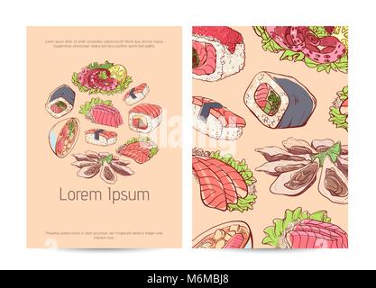Japanisches Restaurant Menü Abdeckung mit berühmten Gerichte Stock Vektor