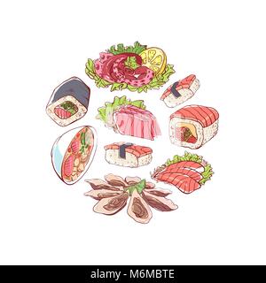 Japanische Küche Poster mit asiatischen Gerichten Stock Vektor