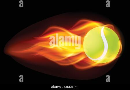 Flaming Tennis ball auf schwarzem Hintergrund Stock Vektor