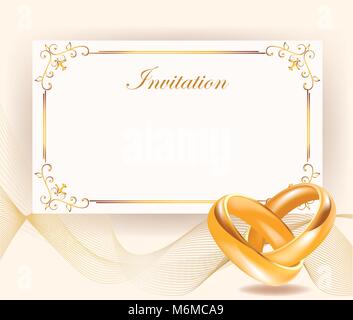 Hochzeit Einladung breite goldene Ringe im Retro Stil perfekt für Einladungen oder Ankündigungen. Hochzeit Einladung breite goldene Ringe. Hochzeitstag Stock Vektor