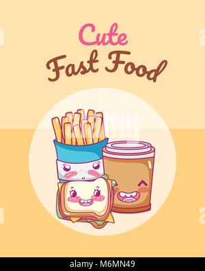 Cute fast food Combo kawaii cartoon Vector Illustration graphic design Stock Vektor