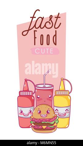 Cute fast food Combo kawaii cartoon Vector Illustration graphic design Stock Vektor