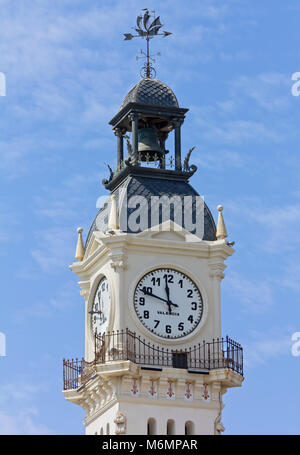 Clock Tower der Hafenbehörde Gebäude in Valencia, Spanien Stockfoto