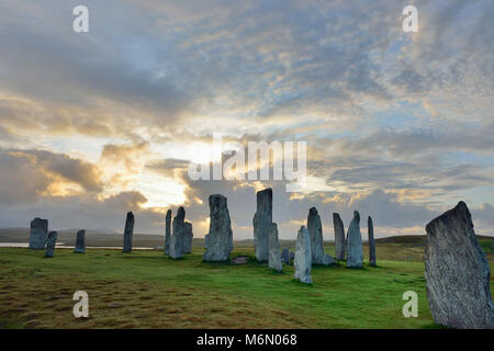 Vereinigtes Königreich, Schottland, Äußere Hebriden, Lewis und Harris, Isle of Lewis. Callanish Standing Stones. Stone Circle (3.000 v. Chr.) Stockfoto