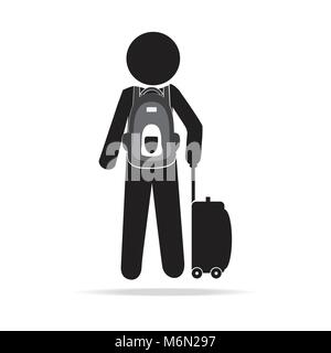 Mann mit Koffer und Rucksack, Symbol Vektor illustration Stock Vektor