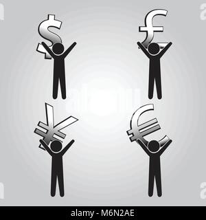Mann, der mit einem Geld zeichen Symbol Vektor illustration Stock Vektor