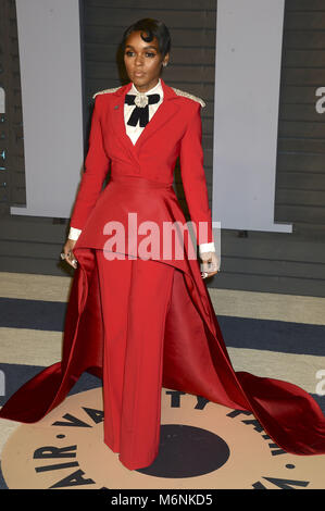 Janelle Monae Teilnahme an die 2018 Vanity Fair Oscar Partei gehostet von radhika Jones an Wallis Annenberg Center für Darstellende Künste am 4. März in Beverly Hills, Kalifornien 2018. | Verwendung weltweit Stockfoto