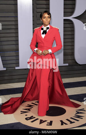 Janelle Monae Teilnahme an die 2018 Vanity Fair Oscar Partei gehostet von radhika Jones an Wallis Annenberg Center für Darstellende Künste am 4. März in Beverly Hills, Kalifornien 2018. | Verwendung weltweit Stockfoto