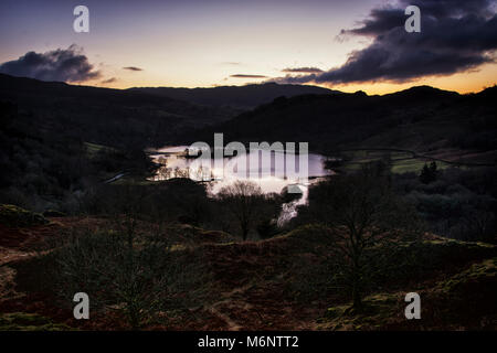 Sonnenaufgang Blick von White Moss über Rydal Wasser, Lake District, England, Großbritannien Stockfoto