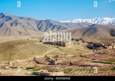 Luftbild von kleinen Dörfern zwischen Ghazni und Kabul in Afghanistan Stockfoto