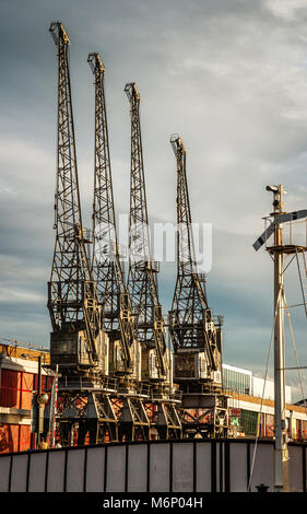 Die vier verbleibenden Stothert und Pitt Krane auf Prince's Wharf von der Schwimmenden Hafen in Bristol UK-arbeiten nun Exponate des Bristol City Museum Stockfoto