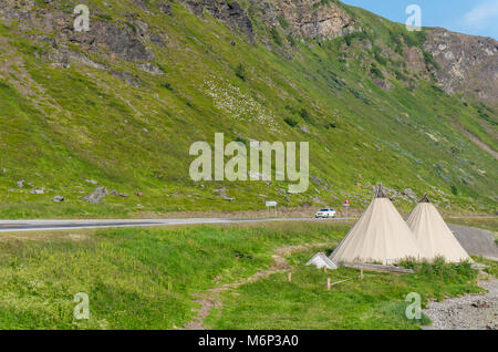 Lavvu, die traditionelle Heimat der Sami, Nord Norwegen Stockfoto