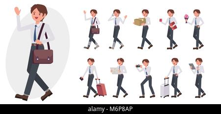Cartoon Character Design männlich Mann Sammlung in zehn verschiedenen Pose und Geste Stock Vektor