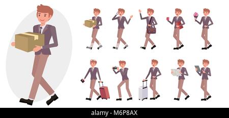 Cartoon Character Design männlich Mann Sammlung in zehn verschiedenen Pose und Geste Stock Vektor