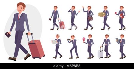 Cartoon Character Design männlich Mann Sammlung in zehn verschiedenen Pose und Geste Stock Vektor