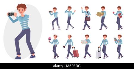 Cartoon Character Design männlich Mann Sammlung in zehn verschiedenen Pose und Geste Stock Vektor